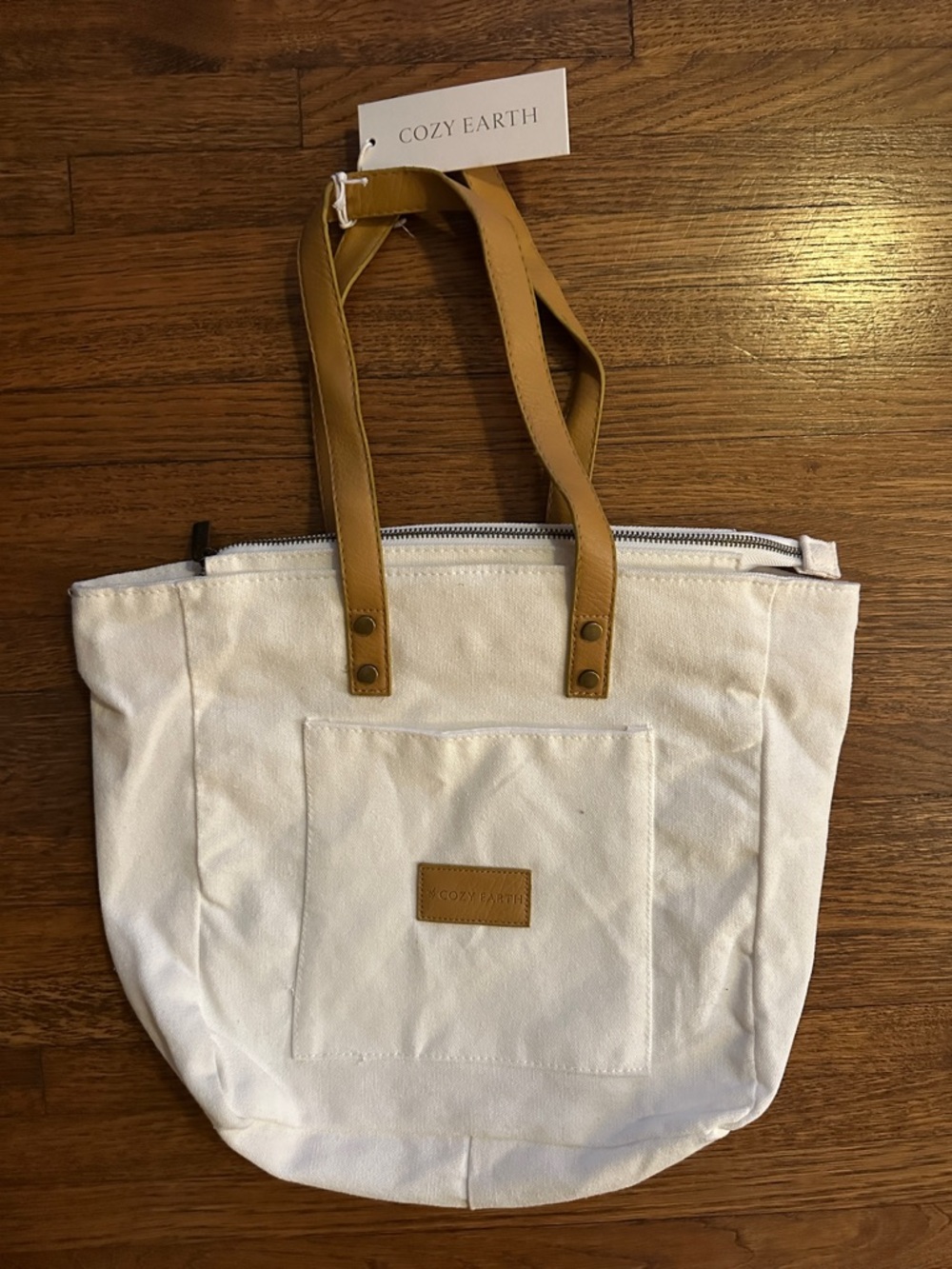 White Canvas Tote with Tan Handles
